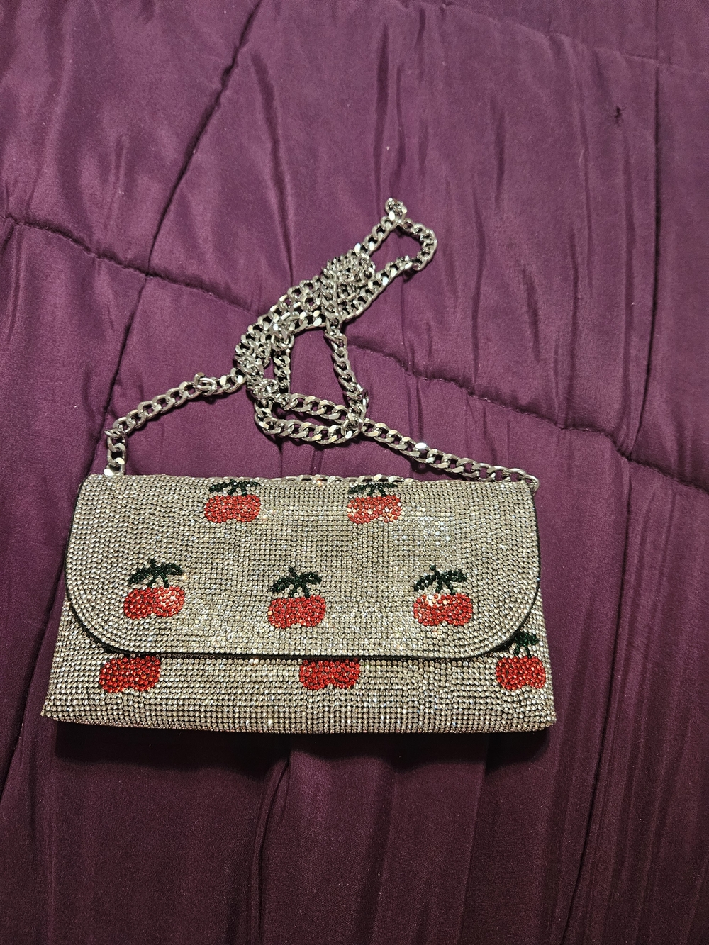 NWOT Cherry Embellished Crossbody Clutch - Silver